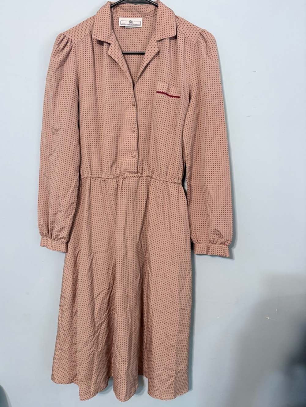 Small VTG 7/8 80s Jonathan Martin Pink Geometric Micro Dot Shirt Dress Small